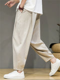 Men's Chinese Style Summer Lightweight Cotton Blend Loose Fit Cropped Pants