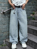 Mens Vintage Baggy Wide Leg Distressed Jeans with Pockets