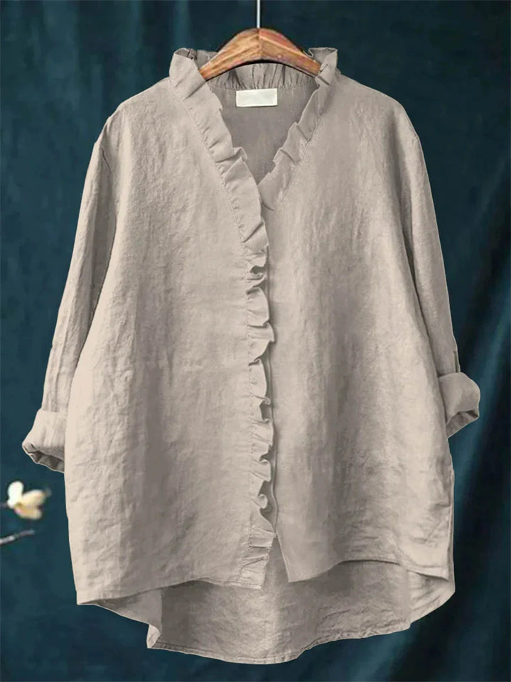 Women's Casual Solid Color V Neck Asymmetric Hem Shirt