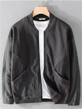 Casual Cotton Solid Color Pockets Baseball Collar Jacket for Men