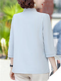 Elegant Flower Print Tie-Neck 3/4 Sleeve Top for Women