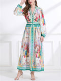 Women's Elegant V Neck Long Sleeve Floral Print Dress