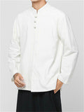 Men's Casual Chinese Style Button Stand Collar Long Sleeve Shirt