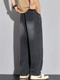 Men's Streetwear Breathable Wide Leg Elastic Drawstring Soft Jeans