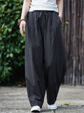 Summer Cotton Linen Stripe Casual Straight Pants for Women