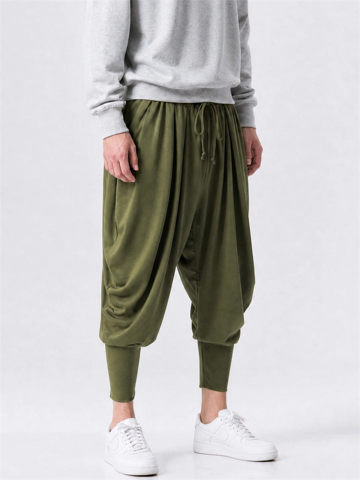 Mens High Street Drawstring Waist Harem Jogger Pants with Pockets