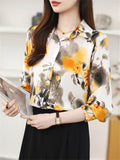 Korean Style Print Lapel Long Sleeve Shirt for Women