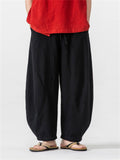 Men's Simple Chinese Style Solid Color Cotton Wide Leg Straight Pants