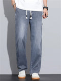 Men's Vintage Breathable Soft Drawstring Loose Straight Leg Denim Pants