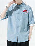 Men's Chinese Style Embroidery Frog Button Half Sleeve Shirts