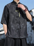 Men's Chinese-style Stand Collar Half Sleeve Bamboo Jacquard Shirt