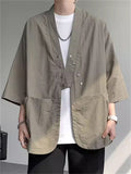 Men's Zen Style Simple Solid Color Pockets Metal Button Cardigan Jackets