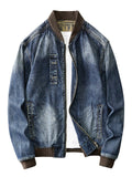 ‌Men's Casual Distressed Streetwear‌ Denim Bomber Jackets with Pockets