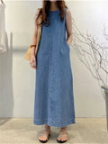 Women's Sleeveless O-neck Denim Dress
