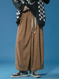 Men's Simple Chinese Style Solid Color Corduroy Straight Wide-leg Pants