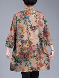 Plus Size Summer Floral Print  3/4 Sleeve Shirt for Women