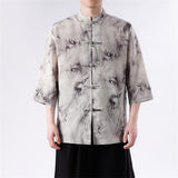 Retro Summer Men's Bamboo Print 3/4 Sleeve Shirts