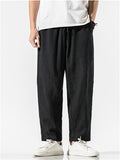 Men's Casual Linen Solid Color Drawstring Cropped Pants