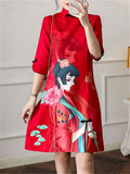 Lotus Temperament Girl Print Women's Dress