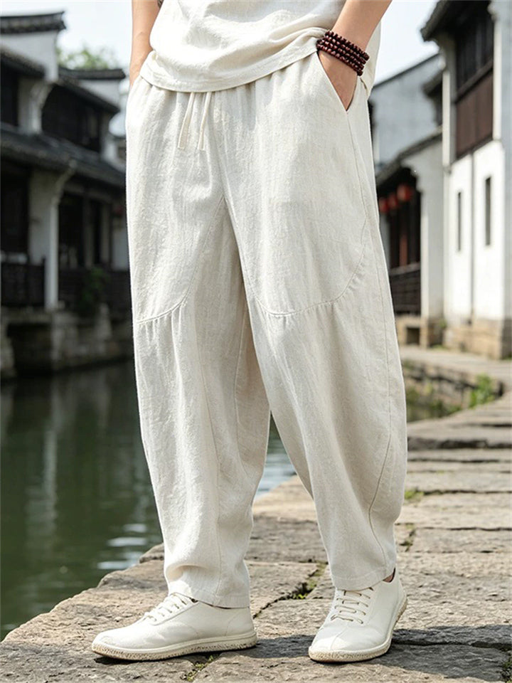 Mens Summer Zen Style Comfy Wide Leg Loose Fit Drawstring Pants