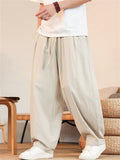 Mens Japanese Style Breathable Cotton Linen Baggy Wide Leg Harem Pants