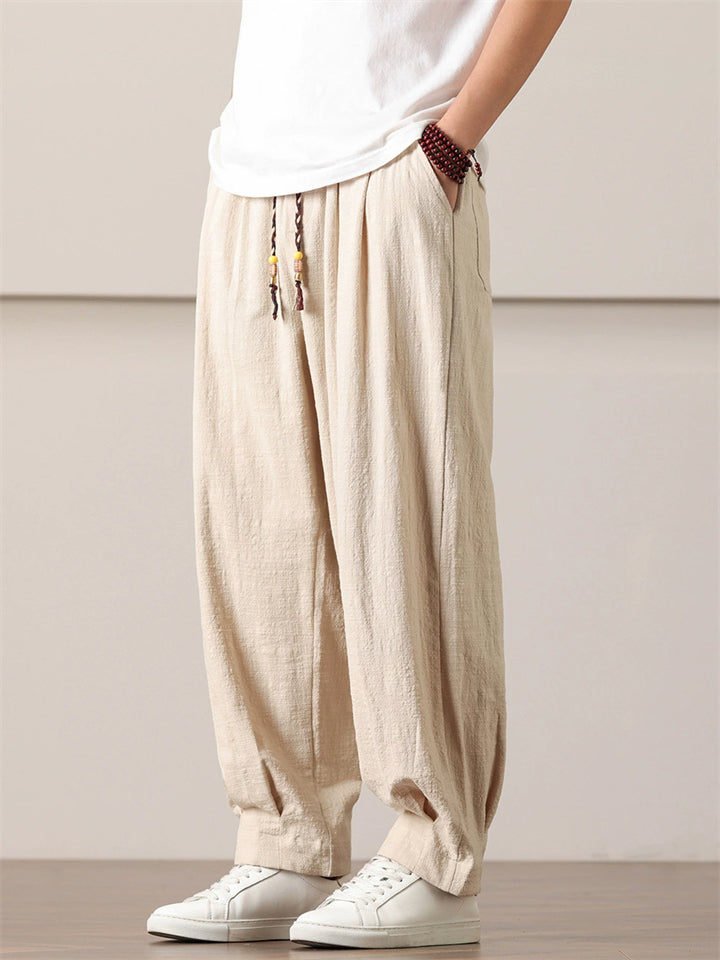 Men's Chinese Style Simple Casual Baggy Linen Blend Harem Pants