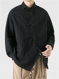 Men's Chinese Style Solid Color Frog Button Lapel Shirts