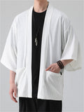 Men's Summer Loose Stripe Short Sleeve Cardigan Shirts