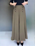 Women High Waist Wide Leg Palazzo Pants with Buttons Flowy Trousers
