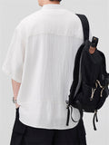 Men's Casual Stand Collar Solid Color Texture Short Sleeve Shirts