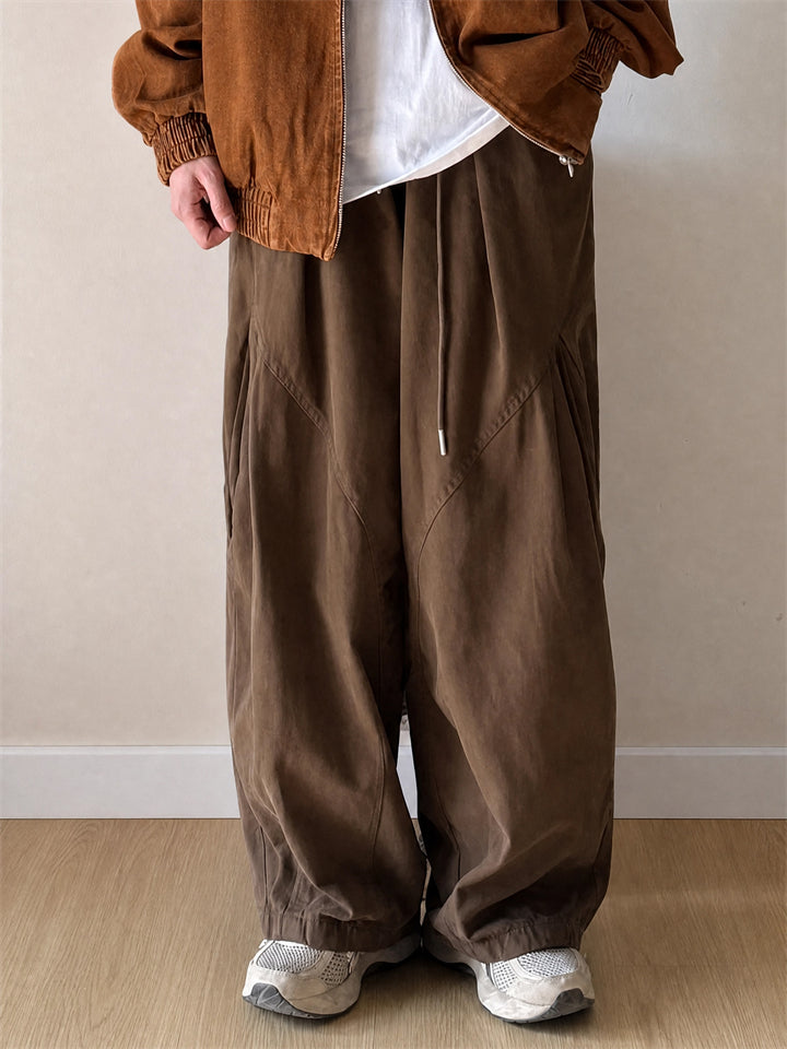 Mens Japanese Style Relaxed Fit Loose Utility Workwear Pants