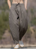 Men's Solid Color Linen Wide Leg Cropped Pants