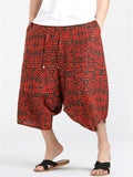 Men's Chinese Style Retro Print Drop Crotch Harem Capri Pants