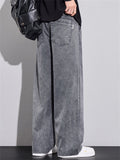 Men's Casual Cozy Elastic Waist Straight Leg Washed Denim Pants