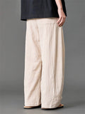 Mens Vintage Breathable Cotton Linen Wide Leg Baggy Loose Pants