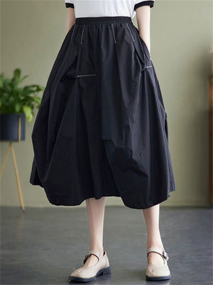 Women's Loose Solid Color Patchwork Asymmetric Skirt