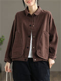 Korean Style Long Sleeve Women Cotton Lapel Pockets Jacket