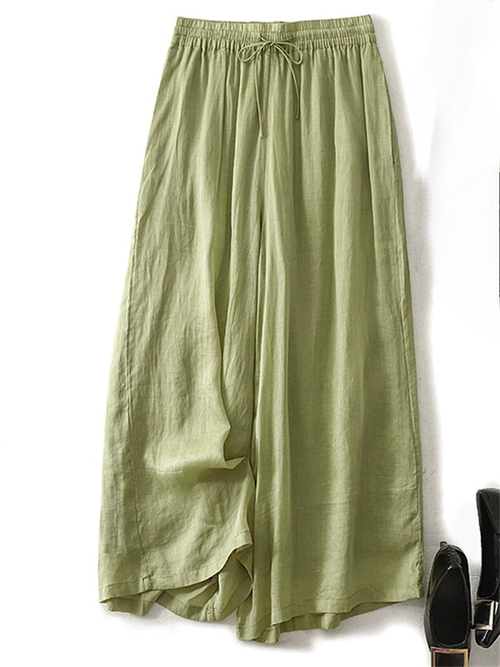 Women's Summer Comfy Solid Color Wide Leg Drawstring Cropped Pants