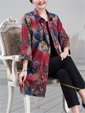 Plus Size Summer Floral Print  3/4 Sleeve Shirt for Women