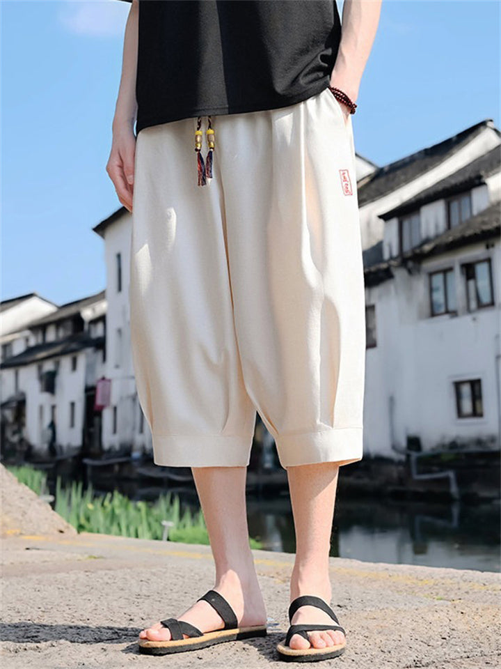 Mens Ice Silk Blend Baggy Cropped Summer Harem Pants