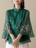Retro Flower Embroidered Trendy Cheongsam Top for Women