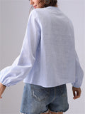 Women's French Style Embroidery Blue Stripe Shirts