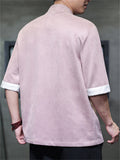 Men's Faux Suede Chinese Kung Fu Short Sleeve Frog Button Shirts