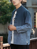 Men's Contrast Color Tie-dye Stand Collar Frog Button Cardigan Shirts