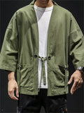 Men Japanese Style Linen Blend Open Front Cardigan Jacket