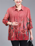 Women's Plus Size Casual Summer Flowers Print  3/4 Sleeve Shirt