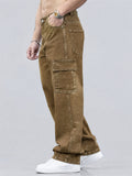 Men Vintage Straight Leg Multi Pocket Cargo Denim Pants