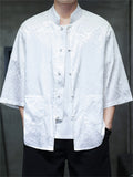 Men's Summer Casual Chinese Style Clouds Jacquard Half Sleeve TangSuit Shirt