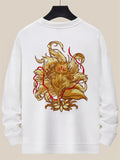 Men's Autumn Cotton Round Neck Phoenix Graphic Embroidered Sweatshirts