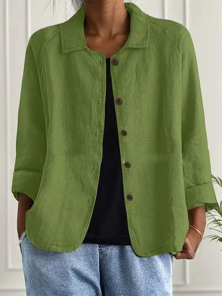 Women's Casual Solid Color Single Breasted Lapel Cardigan Shirts